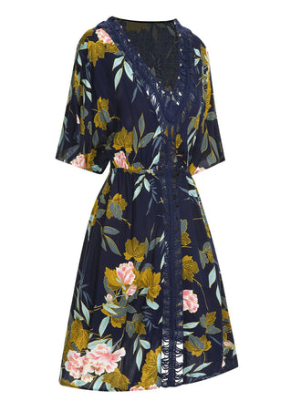 Blau 1950er Blumen Hohl Cover-Up