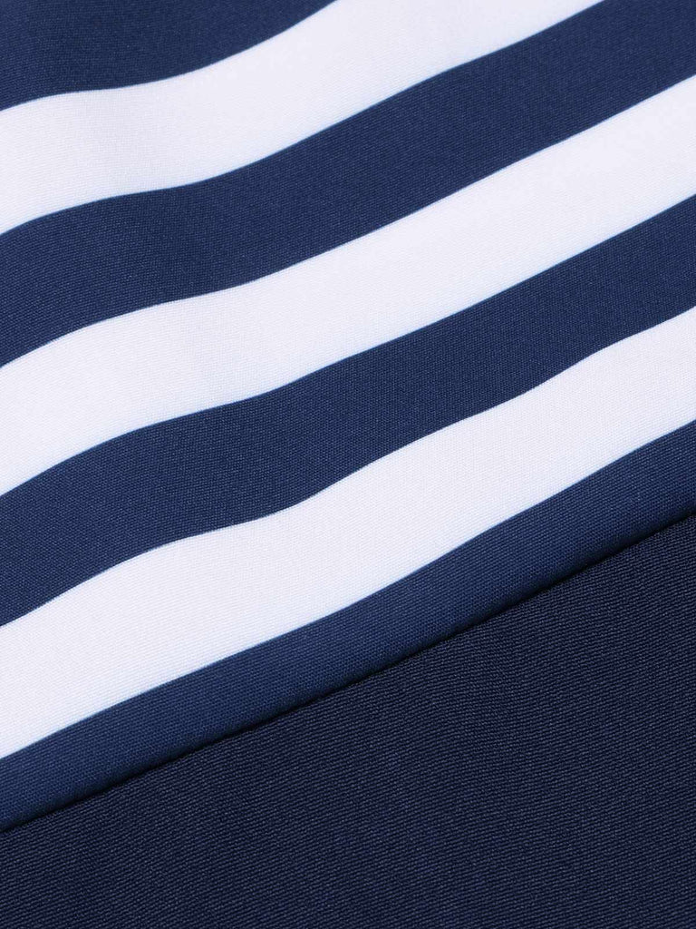 [Vorverkauf] Dunkelblau 1950er Streifen Schulterfrei Kleid