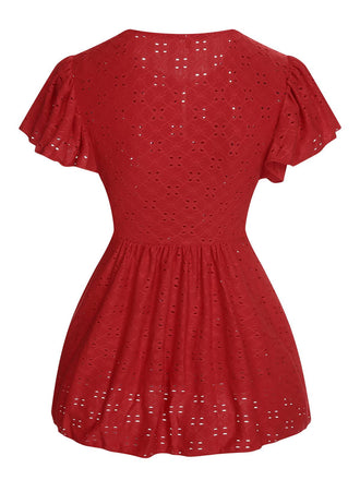 1940er Binden Flügelärmel Bestickt Bluse