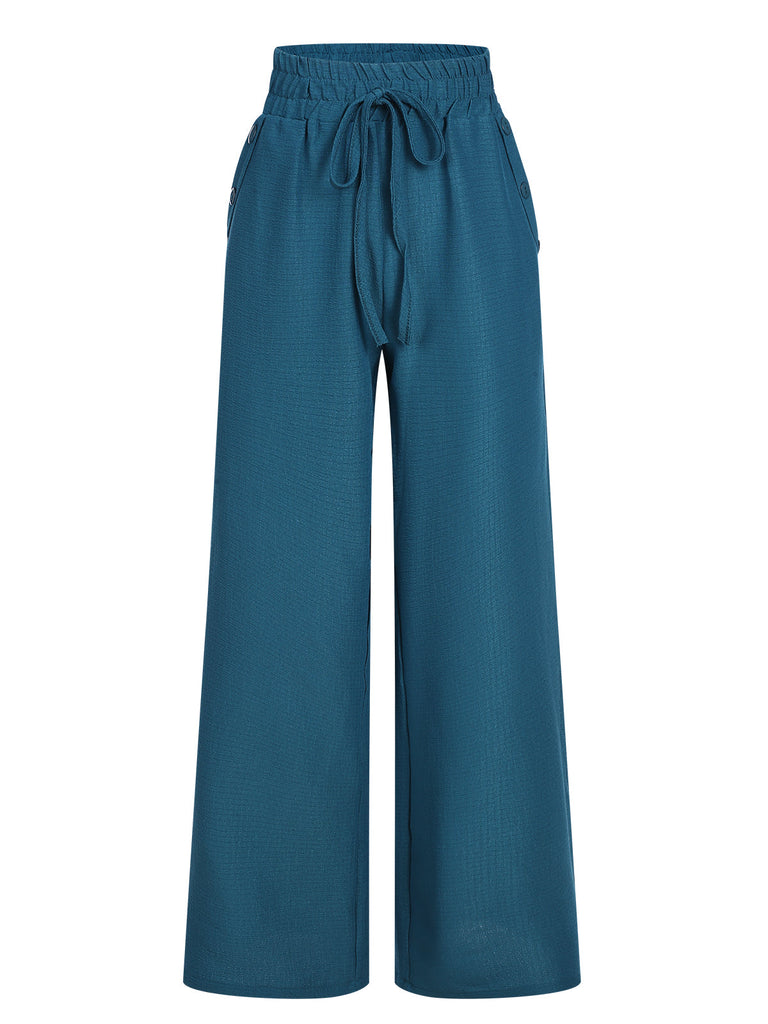 1940er Solid Elastic Waist Loose Pants