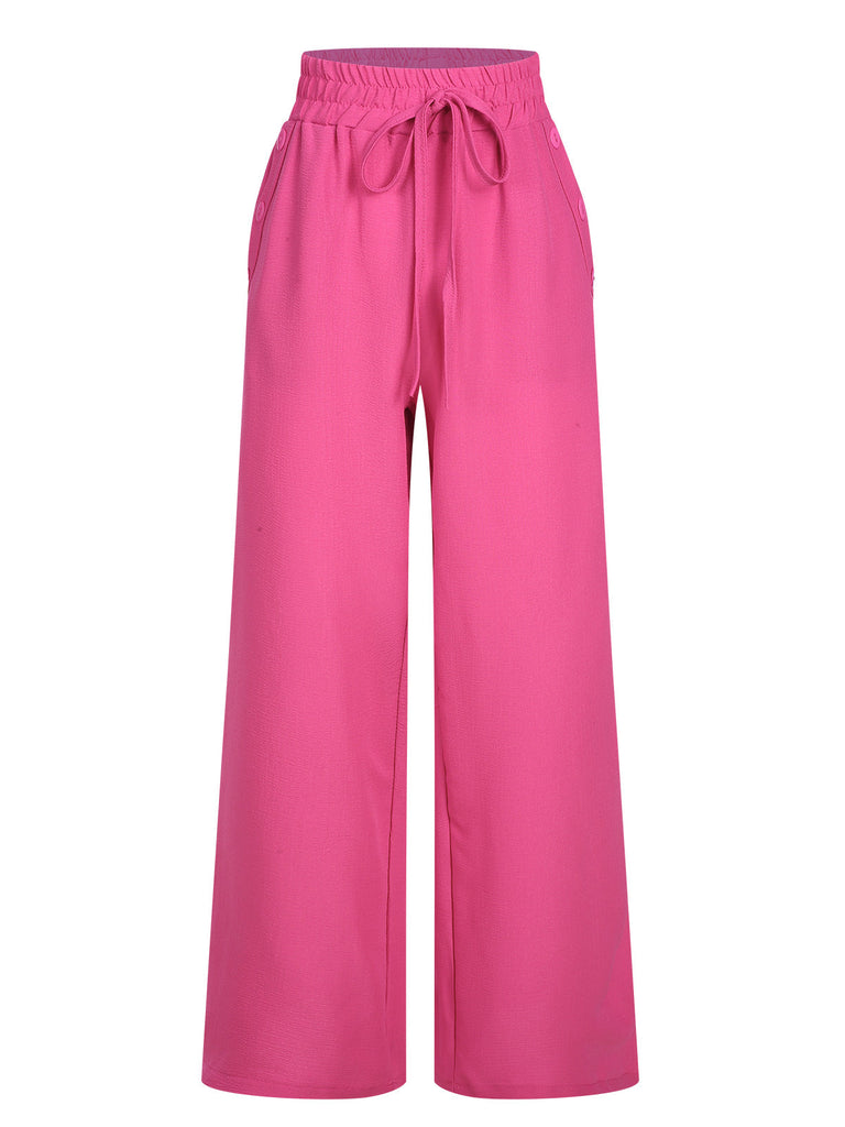 1940er Solid Elastic Waist Loose Pants