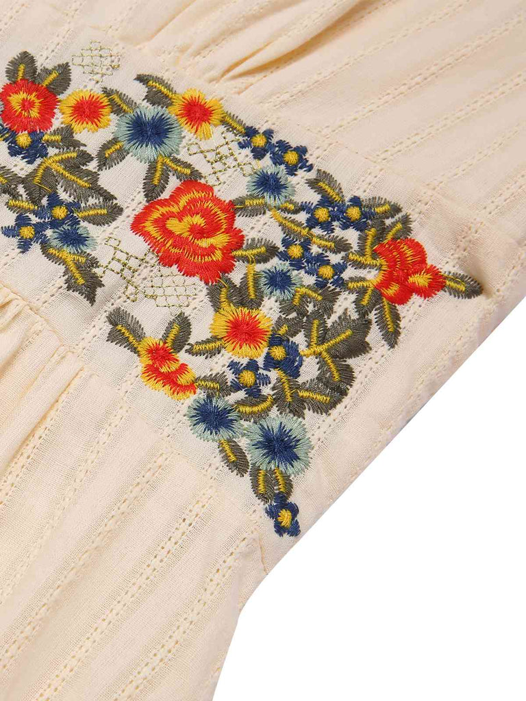 Beige 1940er V-Ausschnitt Knöpfen Blumen Kleid