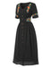 Beige 1940er V-Ausschnitt Knöpfen Blumen Kleid