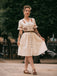 Beige 1940er V-Ausschnitt Knöpfen Blumen Kleid