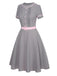 [Vorverkauf] Grau 1950er Solide Kontrast mit Gürtel Kleid