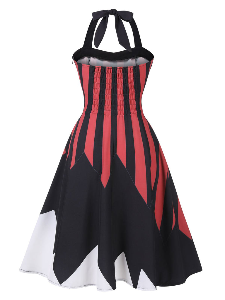 Schwarz & Rot 1950er Halloween Halter Schädel Kleid