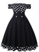 Schwarz 1950er Schulterfrei Polka Dots Kleid