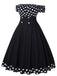 Schwarz 1950er Schulterfrei Polka Dots Kleid