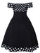 Schwarz 1950er Schulterfrei Polka Dots Kleid