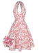 Orange 1950er Blumen V-Ausschnitt Kleid