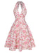 Orange 1950er Blumen V-Ausschnitt Kleid
