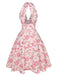 Orange 1950er Blumen V-Ausschnitt Kleid