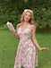 Rosa 1950er Blumen V-Ausschnitt Kleid
