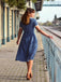 Dunkelblau 1930er V-Ausschnitt Polka Dots Kleid mit Gürtel