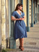 Dunkelblau 1930er V-Ausschnitt Polka Dots Kleid mit Gürtel