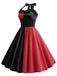 Rot & Schwarz 1950er Solide Kontrast Halter Kleid