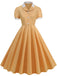 1950er Kontrast Kurzarm Revers Kleid