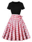 Schwarz 1950er Rundhal Alsausschnitt Patchwork Swing Kleid