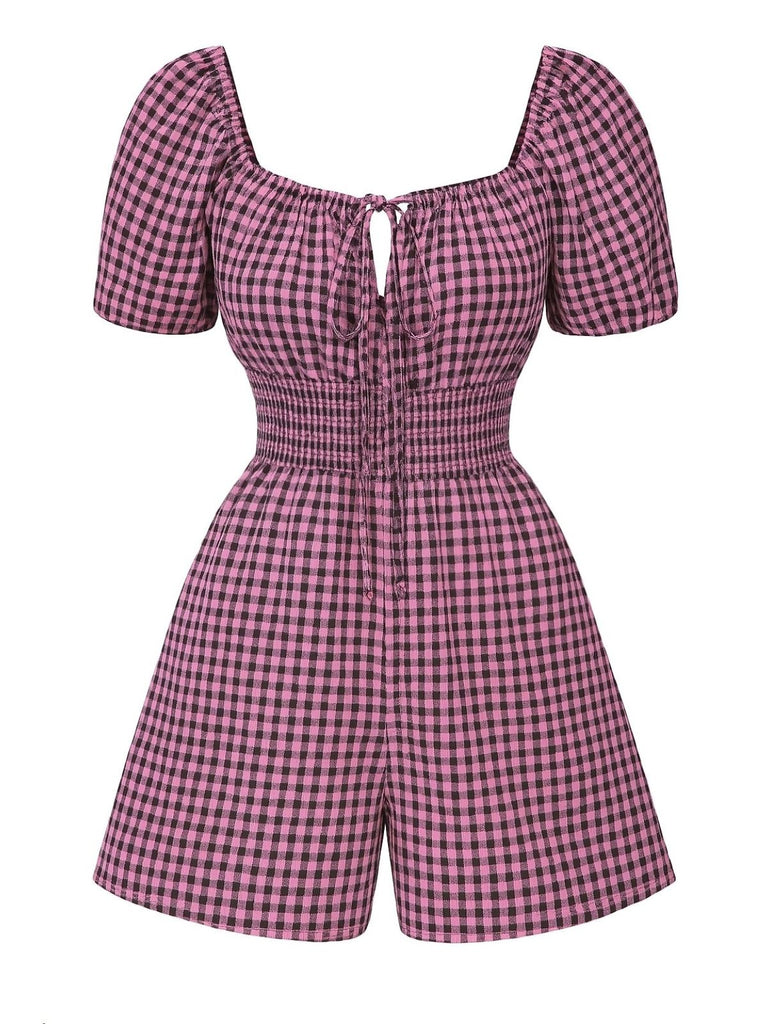 Schwarz 1950er Himbeere Puffärmel Romper