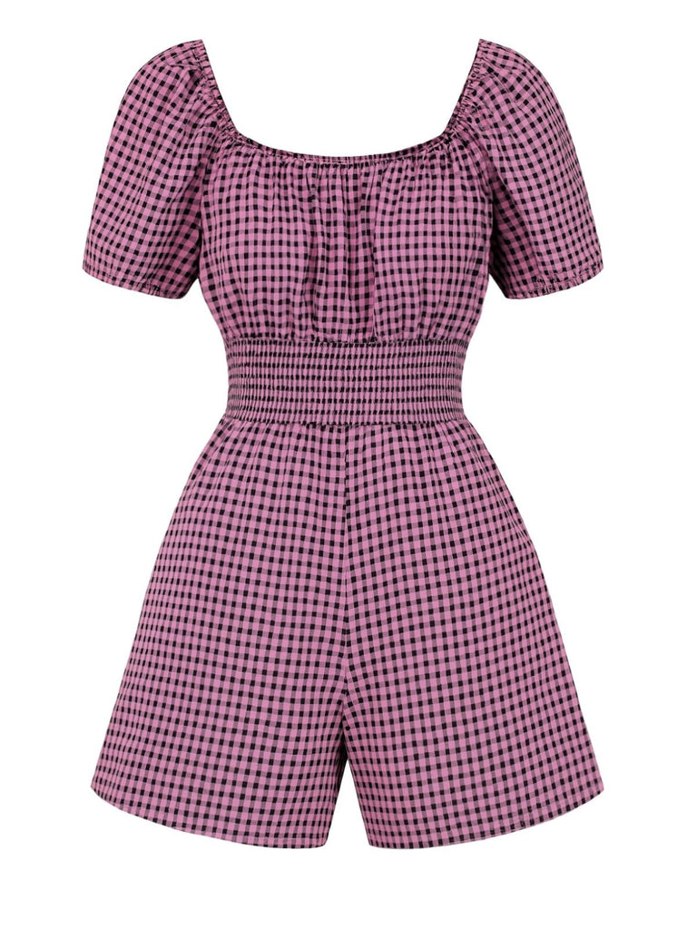 Schwarz 1950er Himbeere Puffärmel Romper