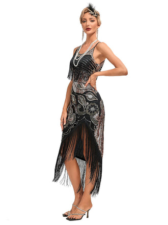 1920er Vintage Fransen Pailletten Midi Kleid