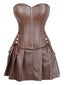 2PCS Braun 1970er Gothic Kunstleder Bandeau Korsett & Rock