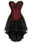 Weinrot 2PCS 1970er Steampunk Spitze Korsett & High-Low Rock