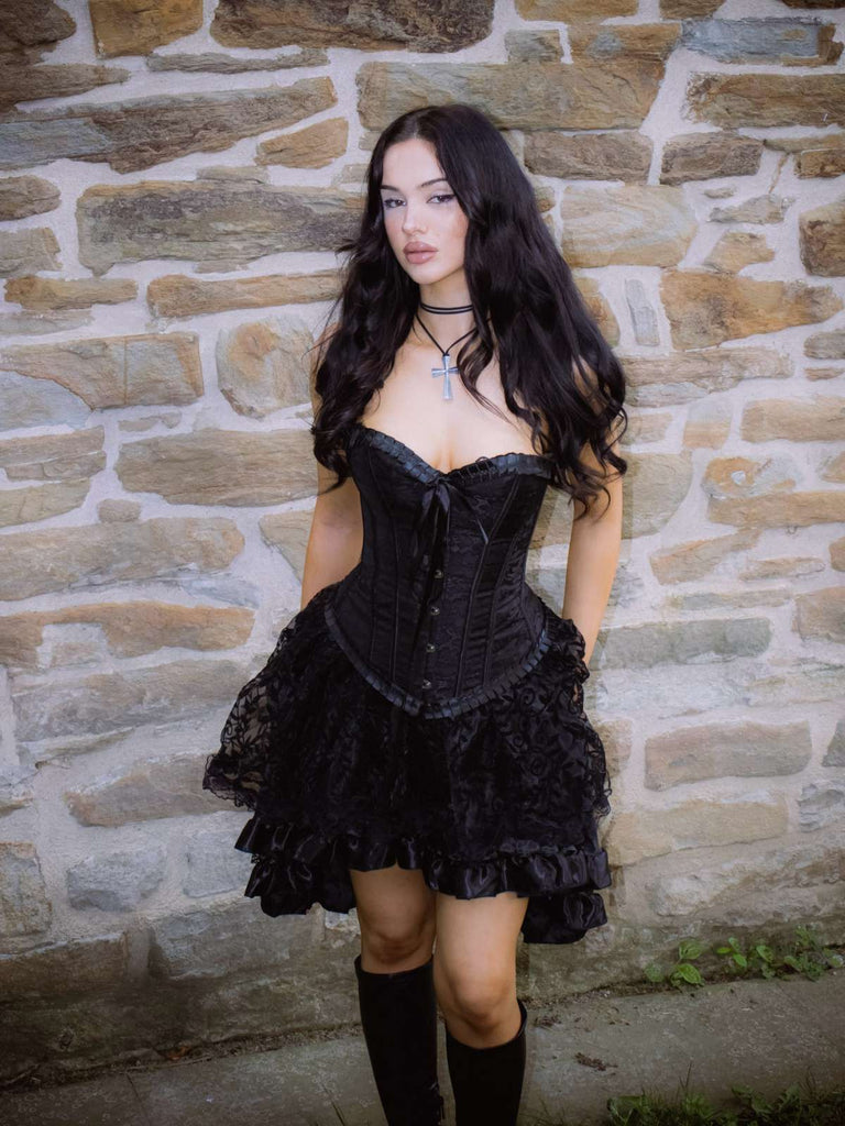 2PCS 1970er Steampunk Spitze Korsett & High-Low Rock