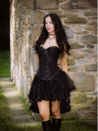 2PCS 1970er Steampunk Spitze Korsett & High-Low Rock
