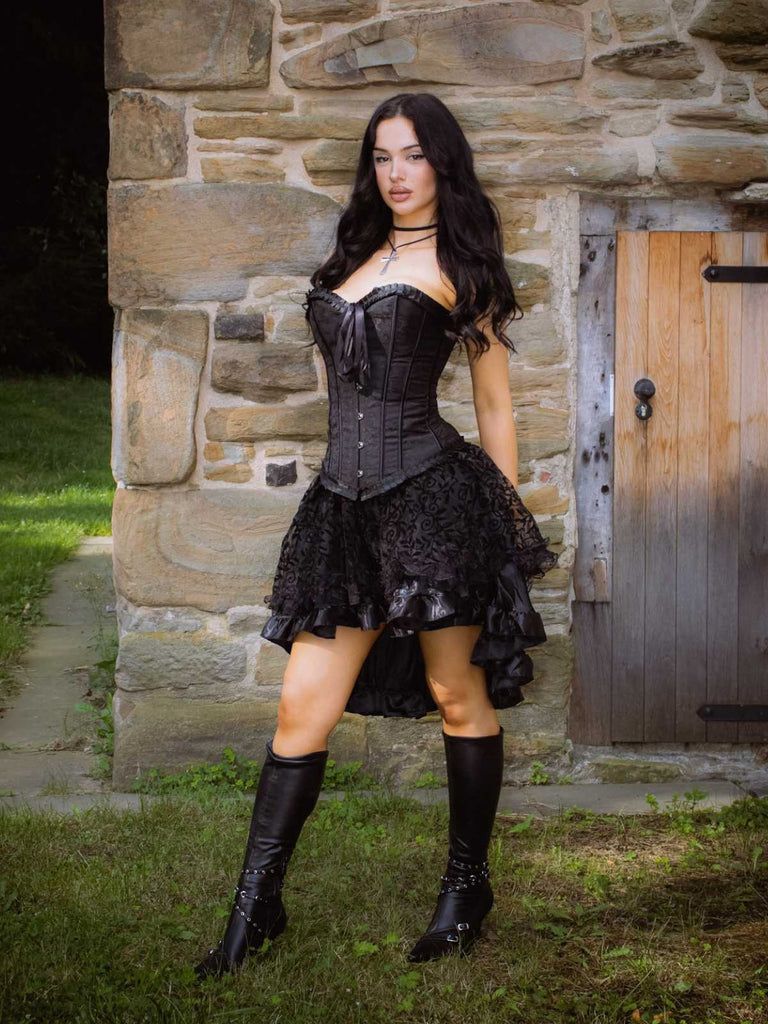 2PCS 1970er Steampunk Spitze Korsett & High-Low Rock