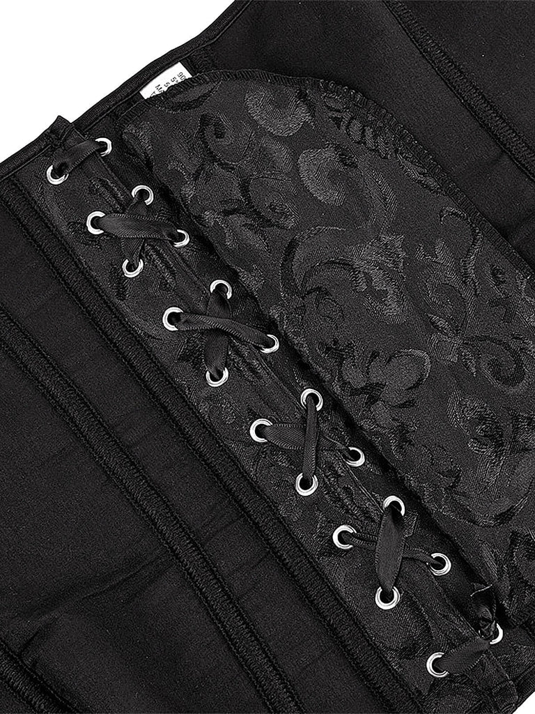Schwarz 1970er Steampunk Rüschen Spitze Patchwork Korsett