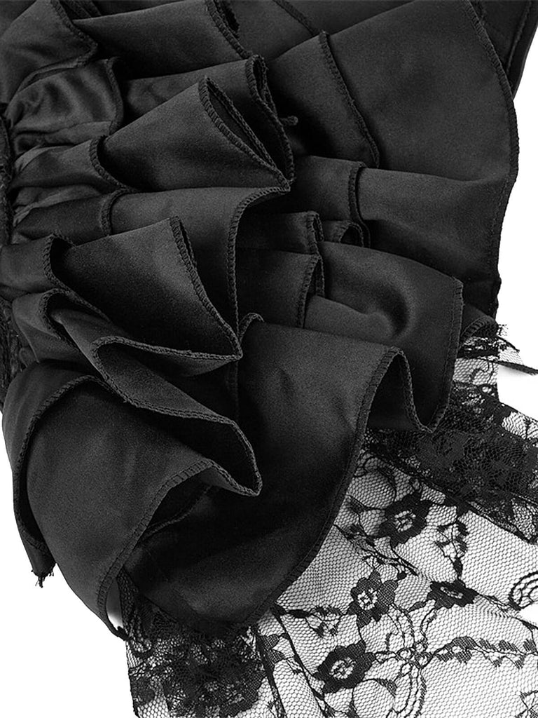 Schwarz 1970er Steampunk Rüschen Spitze Patchwork Korsett