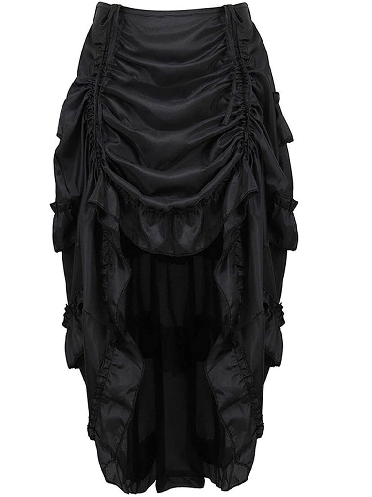 1970er Gothic Steampunk Wrinkle High Low Hem Skirt