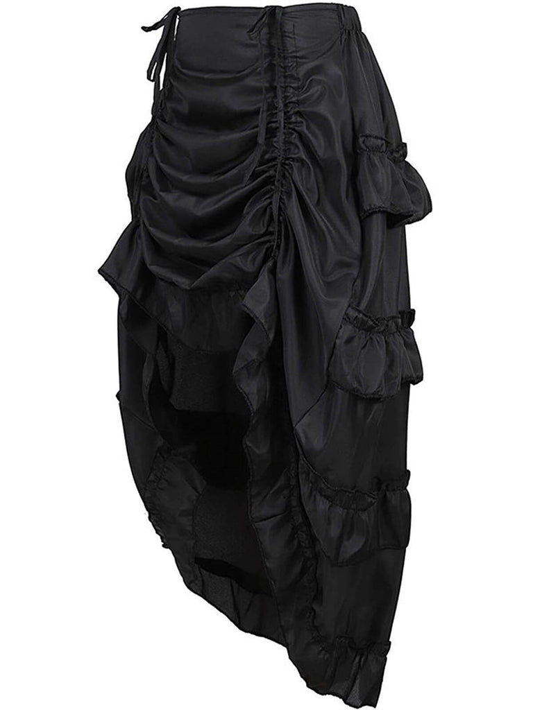 1970er Gothic Steampunk Wrinkle High Low Hem Skirt