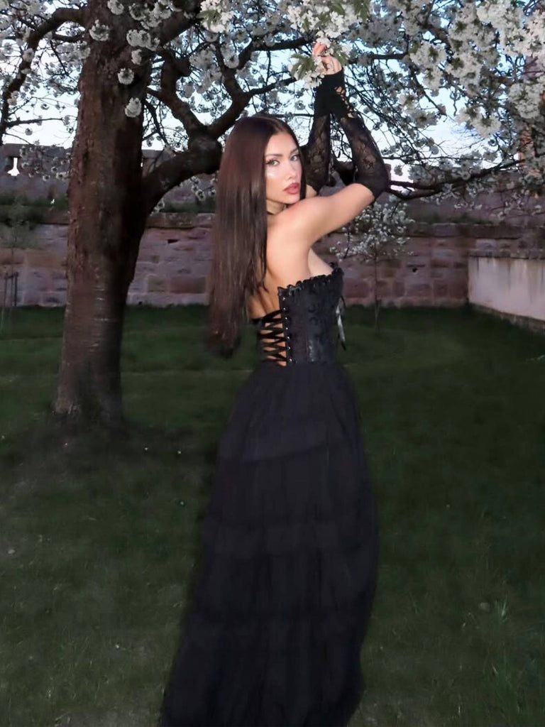 1970er Gothic Steampunk Wrinkle High Low Hem Skirt