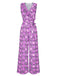 [Vorverkauf] Lila 1970er V-Ausschnitt Blumen Ärmellos Jumpsuit
