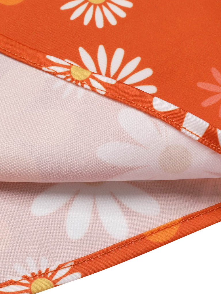 Orange 1930er Tie Neck Floral Sleeveless Kleid