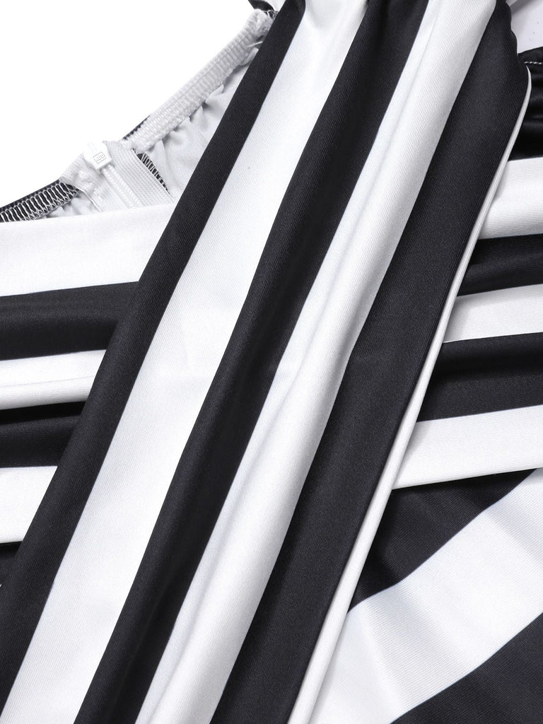 Schwarz Beetlejuice Kostüm 1960er Schulterfrei Stripes Jumpsuit