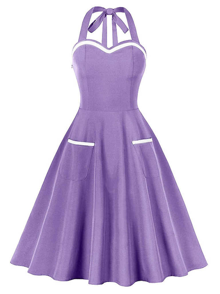 1950er Halter Taschen Rückenfrei Swing Kleid