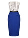 Dunkelblau 1960er Bandeau Zeitungs Gürtel Bleistift Kleid