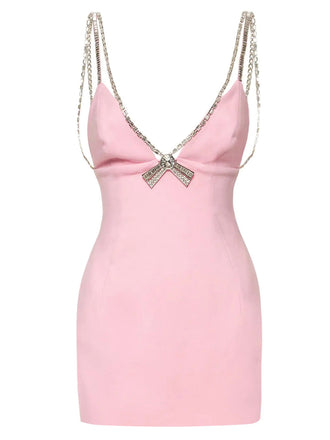 1970er Solid Spaghetti Träger Rhinestones Dress