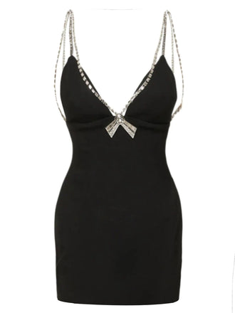 1970er Solid Spaghetti Träger Rhinestones Dress