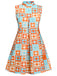 [Vorverkauf] [Übergröße] Orange & Blau 1960er Blumen Stehkragen Kleid
