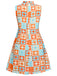 [Vorverkauf] [Übergröße] Orange & Blau 1960er Blumen Stehkragen Kleid