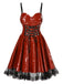 Red 1970er Steampunk Glossy Lace-Up Suspender Dress