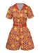 Orange 1960er Cartoon Blumen Revers Romper