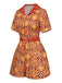 Orange 1960er Cartoon Blumen Revers Romper