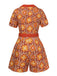Orange 1960er Cartoon Blumen Revers Romper
