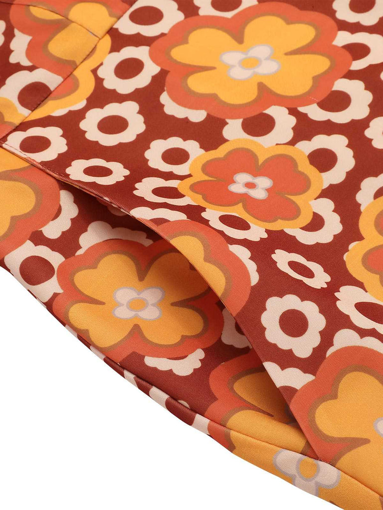 Orange 1960er Cartoon Blumen Revers Romper