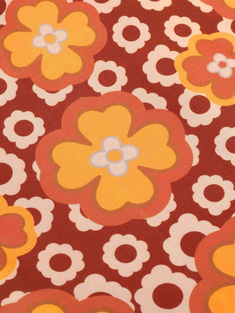 Orange 1960er Cartoon Blumen Revers Romper